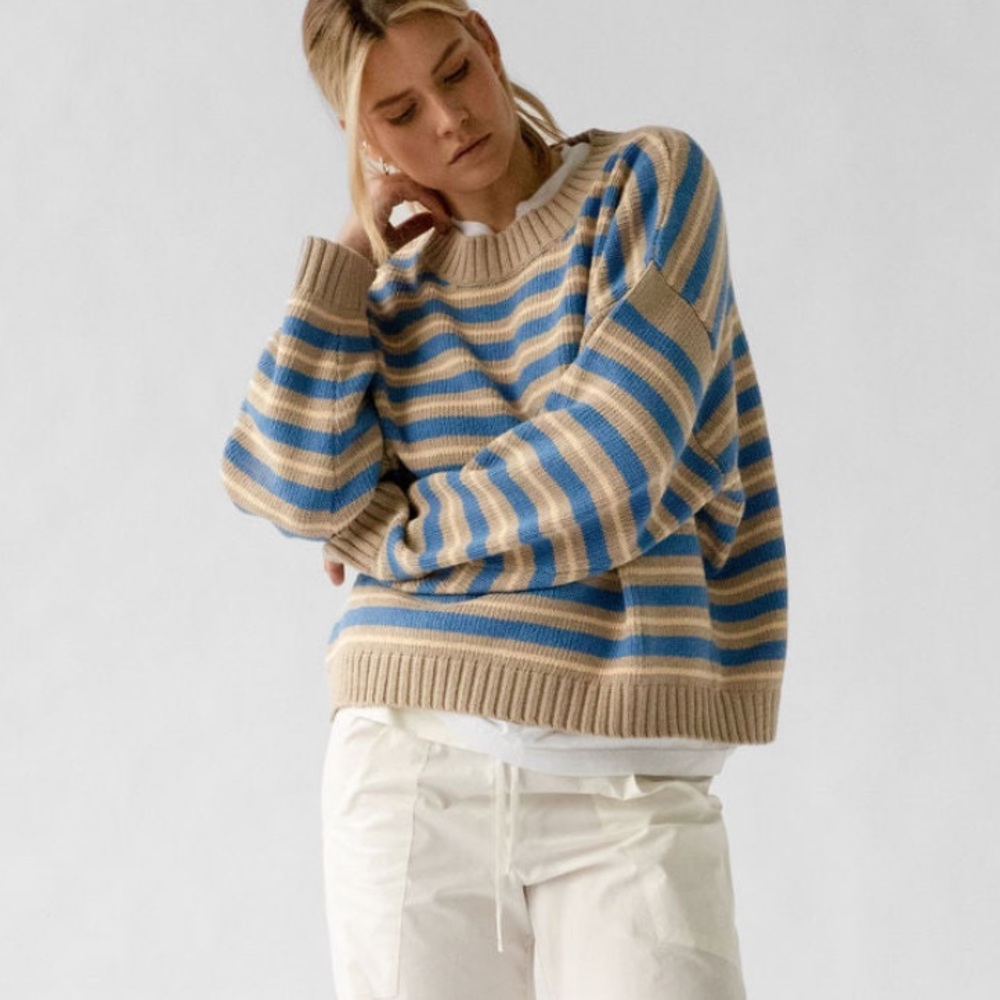 James Street Co Blake Pullover, Camel Stripe, Small